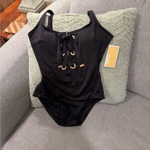 Michael Kors Black Swimsuit with Lace-Up Detail